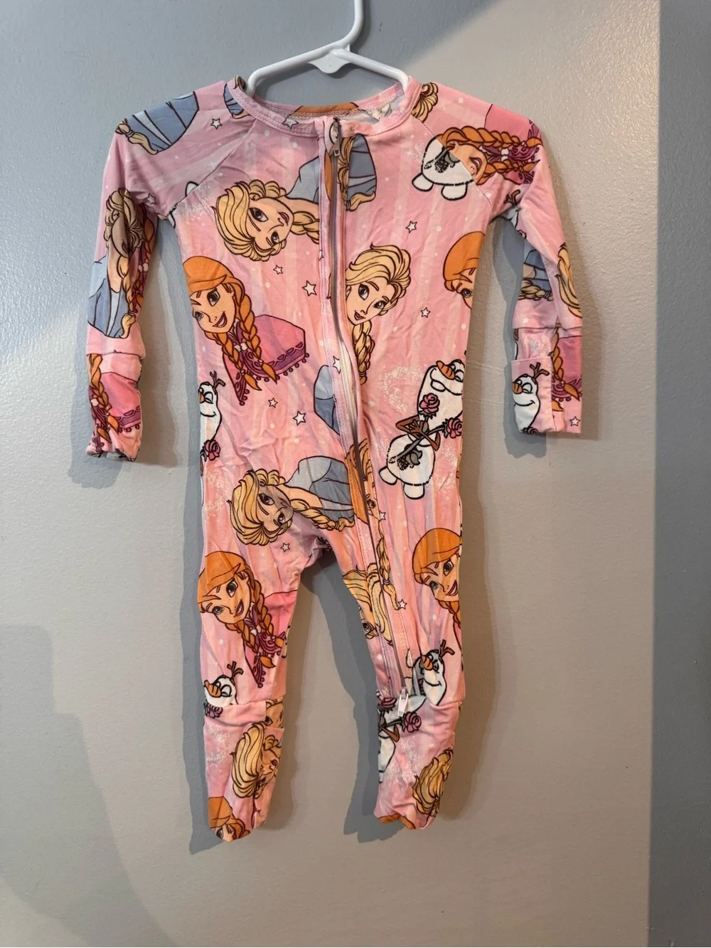 Girls Pink Frozen-Themed bamboo One-Piece Pajamas